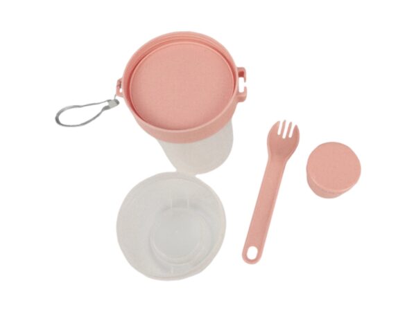 POJEMNIK ŚNIADANIOWY KUBEK Z WIDELCEM - brzoskwiniowy