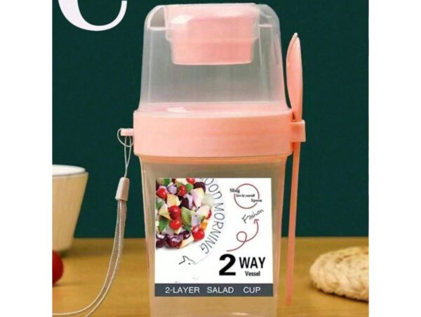 POJEMNIK ŚNIADANIOWY KUBEK Z WIDELCEM - brzoskwiniowy
