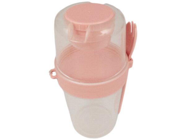 POJEMNIK ŚNIADANIOWY KUBEK Z WIDELCEM - brzoskwiniowy