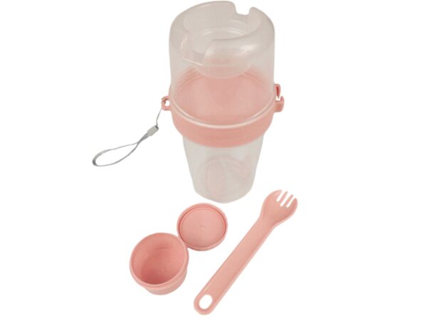 POJEMNIK ŚNIADANIOWY KUBEK Z WIDELCEM - brzoskwiniowy