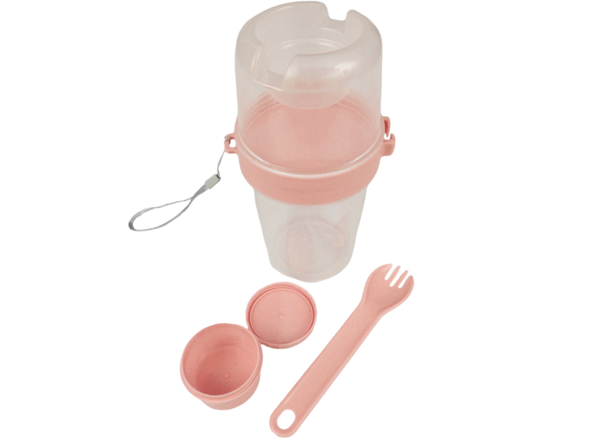 POJEMNIK ŚNIADANIOWY KUBEK Z WIDELCEM - brzoskwiniowy