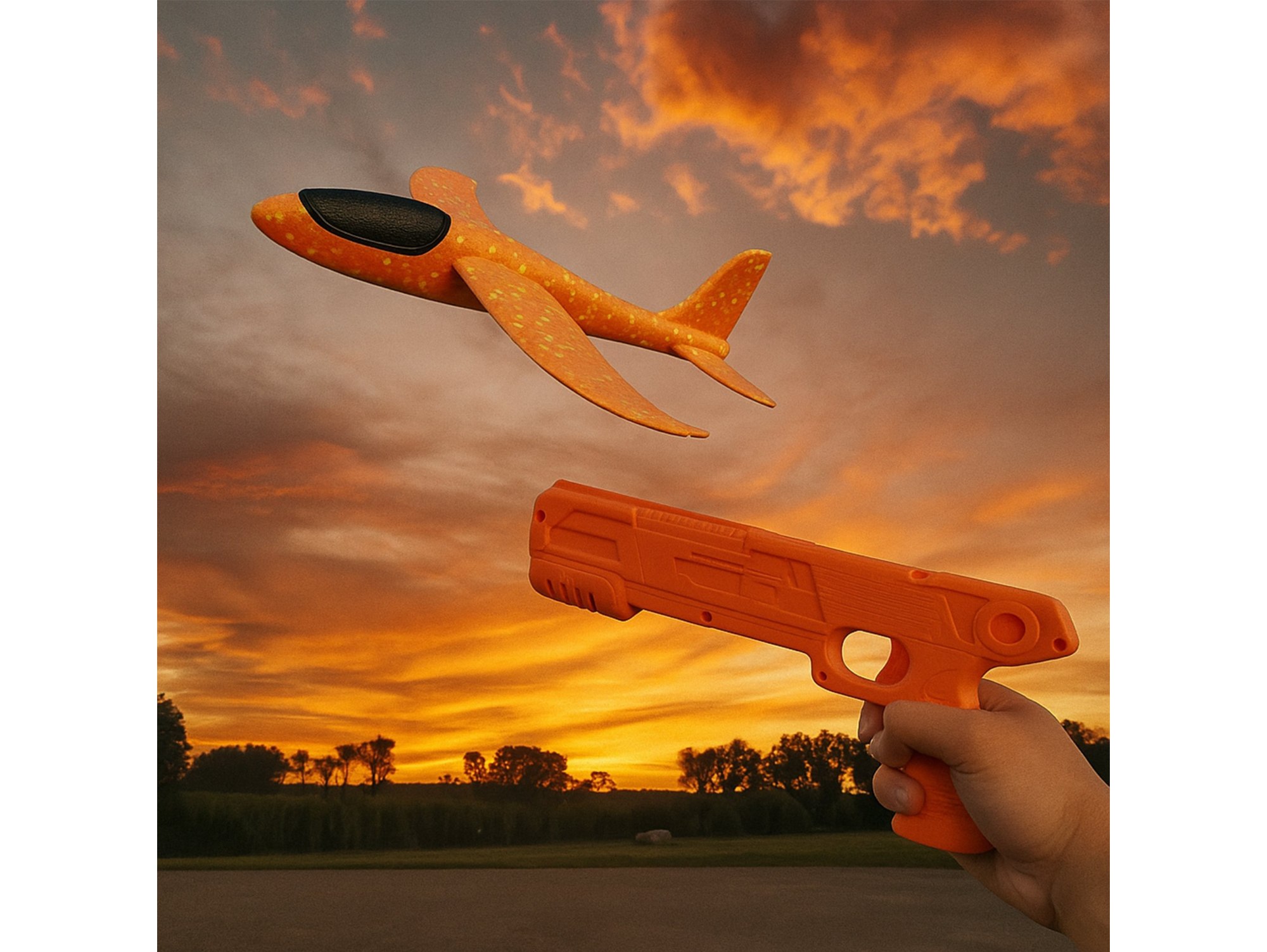 SAMOLOT STYROPIANOWY Z WYRZUTNIĄ - pomarańczowy