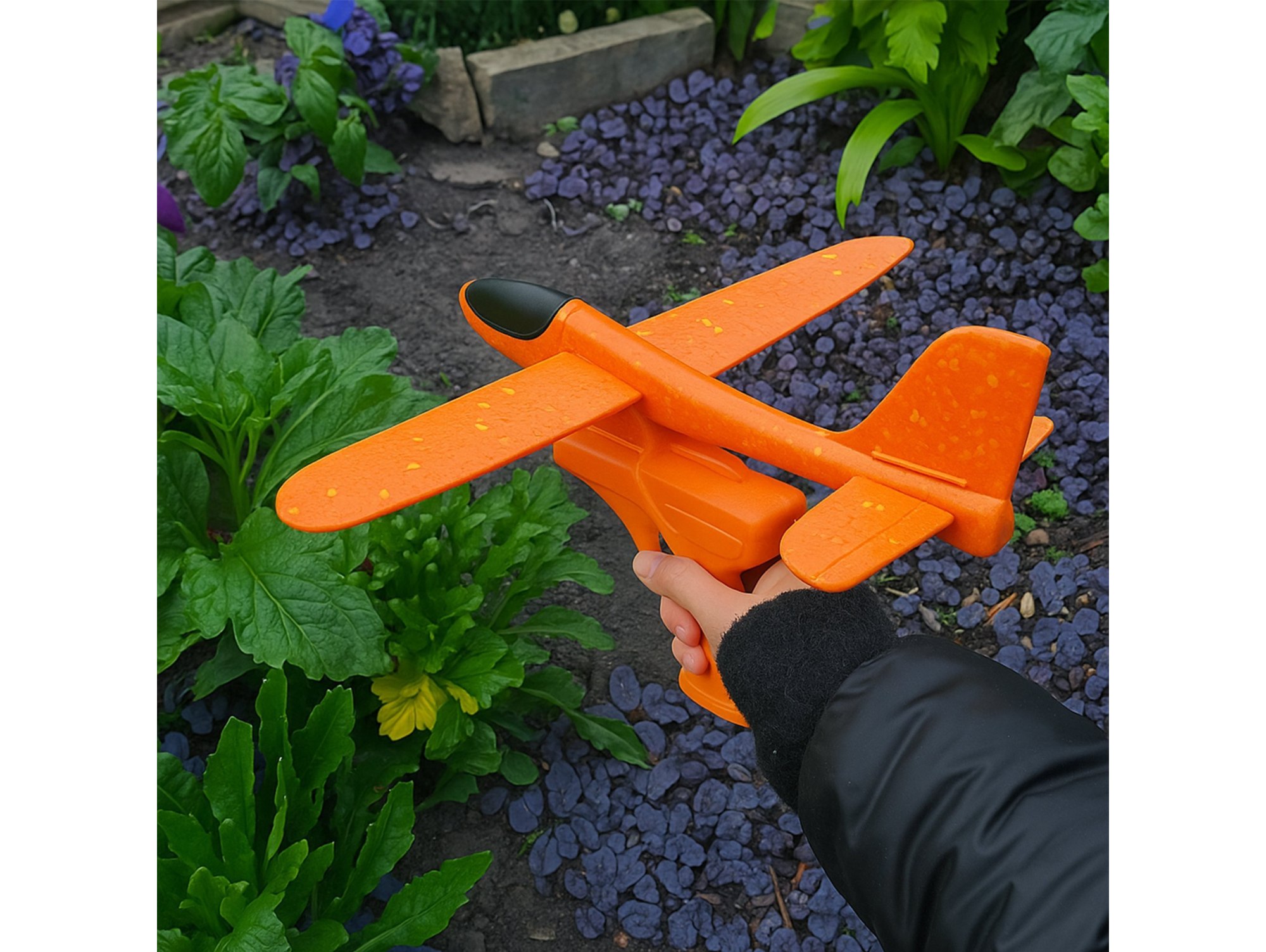 SAMOLOT STYROPIANOWY Z WYRZUTNIĄ - pomarańczowy