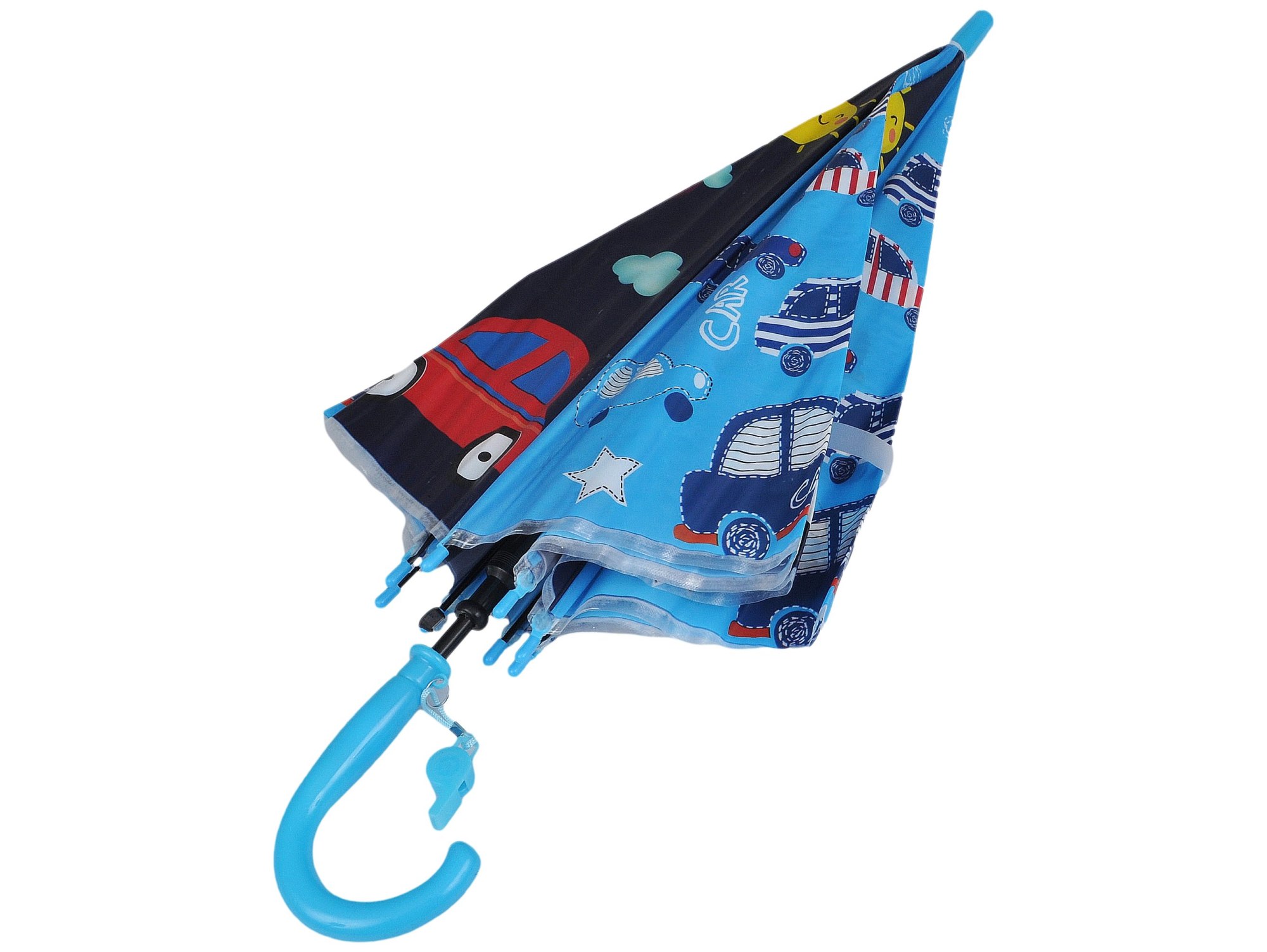 PARASOL DZIECIĘCY Z GWIZDKIEM 85CM 8 DRUTÓW PÓŁAUTOMAT - niebieski