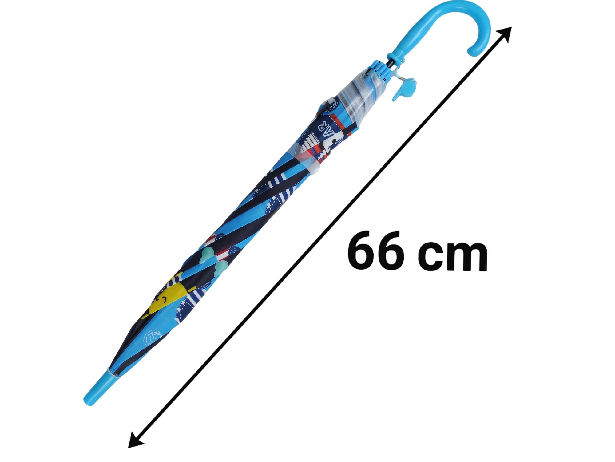 PARASOL DZIECIĘCY Z GWIZDKIEM 85CM 8 DRUTÓW PÓŁAUTOMAT - niebieski