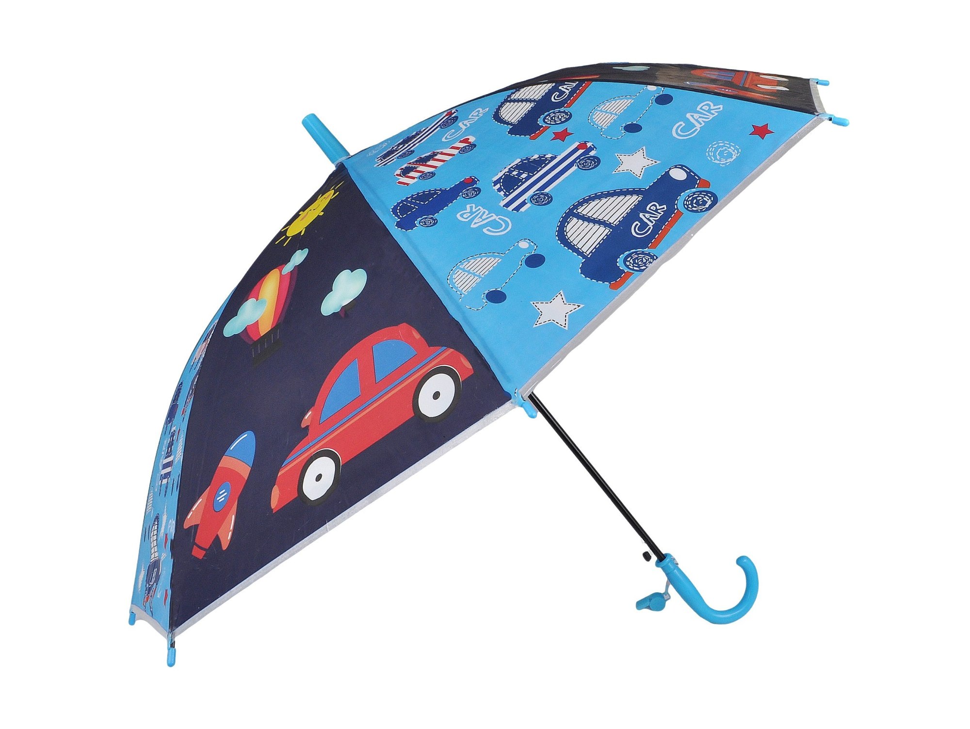 PARASOL DZIECIĘCY Z GWIZDKIEM 85CM 8 DRUTÓW PÓŁAUTOMAT - niebieski
