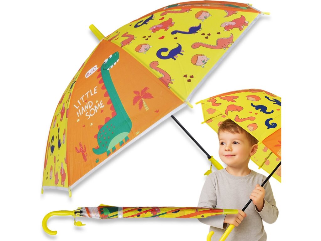PARASOL DZIECIĘCY Z GWIZDKIEM 85CM 8 DRUTÓW PÓŁAUTOMAT - żółty