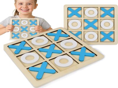 GRA KÓŁKO I KRZYŻYK DRENIANE KLOCKI 15x15cm - biało-niebieski