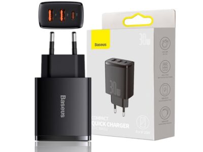 BASEUS ŁADOWARKA SIECIOWA USB-C 2X USB-A 30W PD QC3.0 3705 UNIWERSALNA CCXJ-E01
