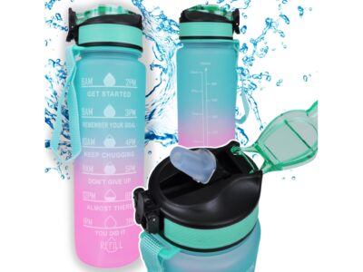 BUTELKA BIDON NA WODĘ 1L MOTYWACYJNA - różowo-mietowy