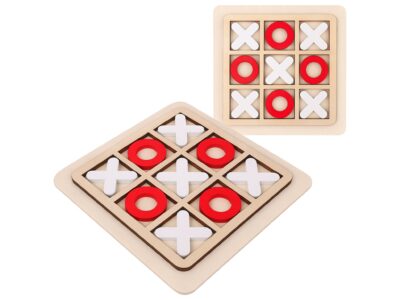 GRA KÓŁKO I KRZYŻYK DREWNIANE KLOCKI 15x15cm - biało-czerwony