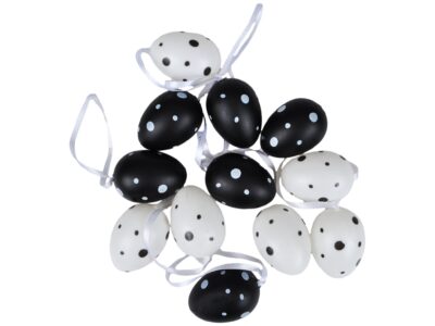 JAJKA WIELKANOCNE Z ZAWIESZKĄ 12SZT 4x3cm - biało-czarne