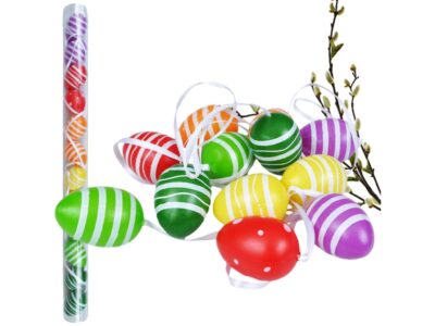 JAJKA WIELKANOCNE Z ZAWIESZKĄ 12SZT 4x3cm - kolorowe