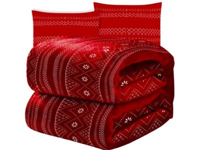 KOC ŚWIĄTECZNY 160x200 + 2 POSZEWKI NA PODUSZKĘ 40x40 ZESTAW - czerwony