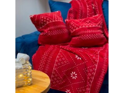 KOC ŚWIĄTECZNY 160x200 + 2 POSZEWKI NA PODUSZKĘ 40x40 ZESTAW - czerwony