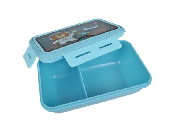 LUNCHBOX ŚNIADANIÓWKA POJEMNIK NA ŚNIADANIE OBIAD SZTUĆCE Z BIDONEM ZESTAW - niebieski z misiem