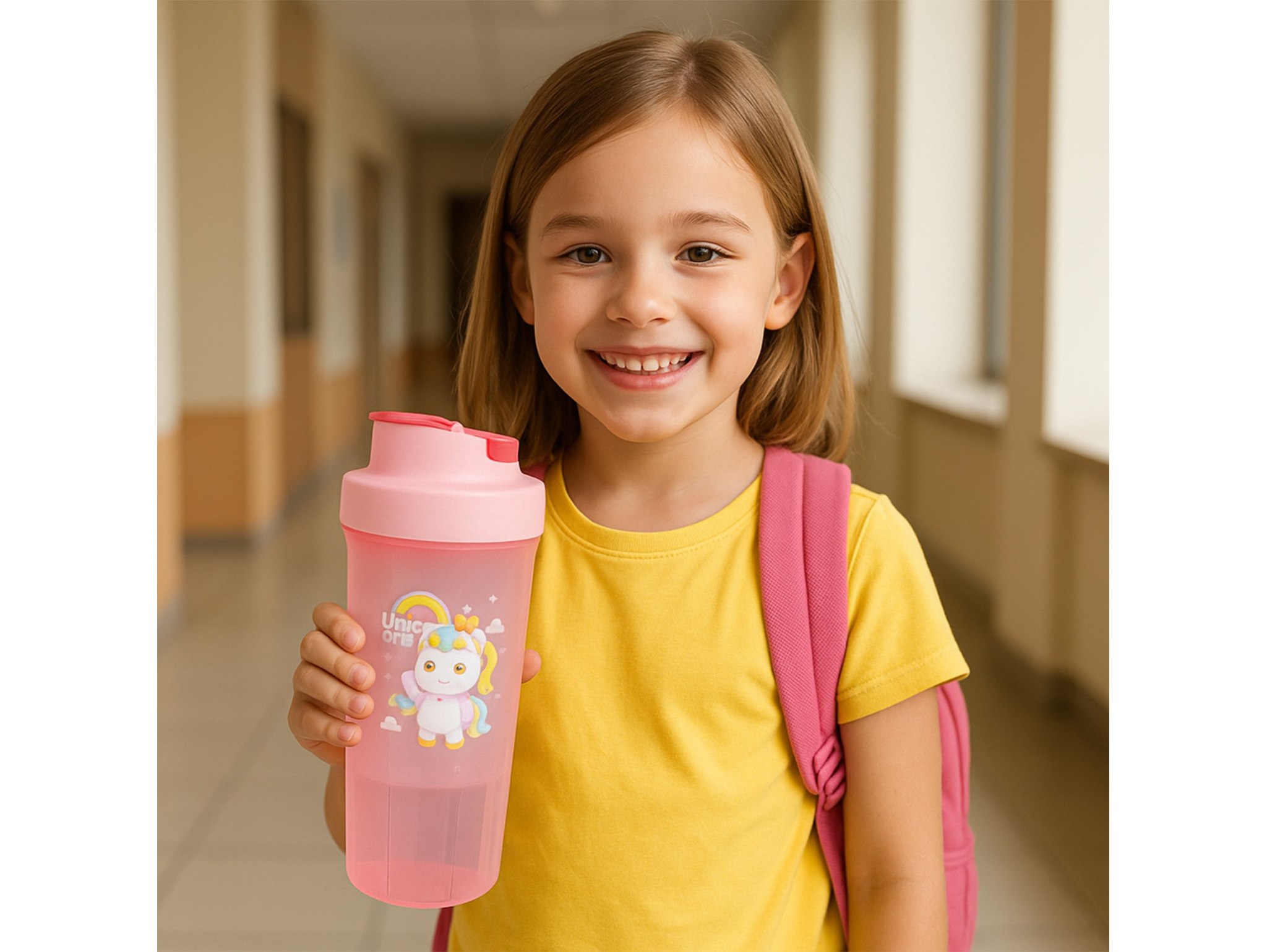 LUNCHBOX ŚNIADANIÓWKA POJEMNIK NA ŚNIADANIE OBIAD SZTUĆCE Z BIDONEM ZESTAW - różowy jednorożec
