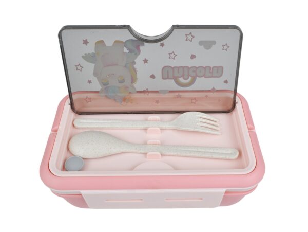 LUNCHBOX ŚNIADANIÓWKA POJEMNIK NA ŚNIADANIE OBIAD SZTUĆCE Z BIDONEM ZESTAW - różowy jednorożec