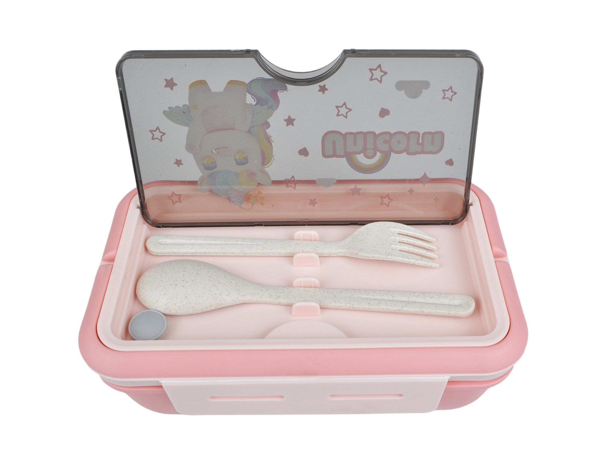LUNCHBOX ŚNIADANIÓWKA POJEMNIK NA ŚNIADANIE OBIAD SZTUĆCE Z BIDONEM ZESTAW - różowy jednorożec