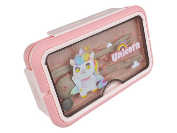 LUNCHBOX ŚNIADANIÓWKA POJEMNIK NA ŚNIADANIE OBIAD SZTUĆCE Z BIDONEM ZESTAW - różowy jednorożec