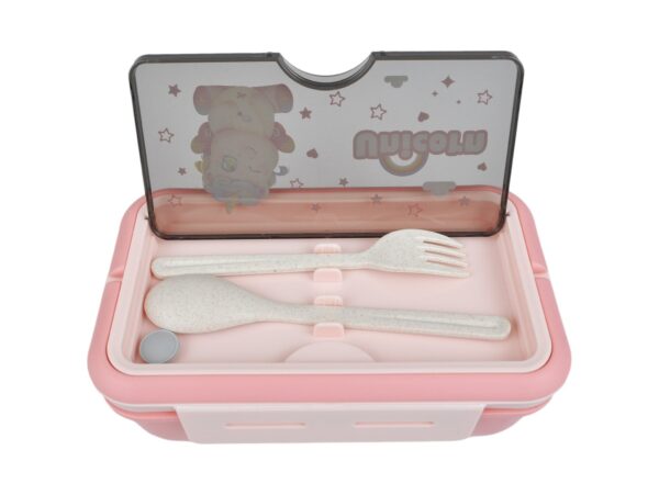 LUNCHBOX ŚNIADANIÓWKA POJEMNIK NA ŚNIADANIE OBIAD SZTUĆCE Z BIDONEM ZESTAW - różowy siedzący jednorożec