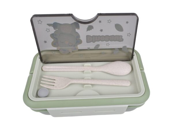 LUNCHBOX ŚNIADANIÓWKA POJEMNIK NA ŚNIADANIE OBIAD SZTUĆCE Z BIDONEM ZESTAW - zielony z dinozaurem