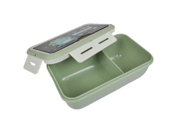 LUNCHBOX ŚNIADANIÓWKA POJEMNIK NA ŚNIADANIE OBIAD SZTUĆCE Z BIDONEM ZESTAW - zielony z dinozaurem