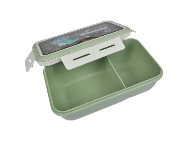 LUNCHBOX ŚNIADANIÓWKA POJEMNIK NA ŚNIADANIE OBIAD SZTUĆCE Z BIDONEM ZESTAW - zielony z stojącym dinozaurem