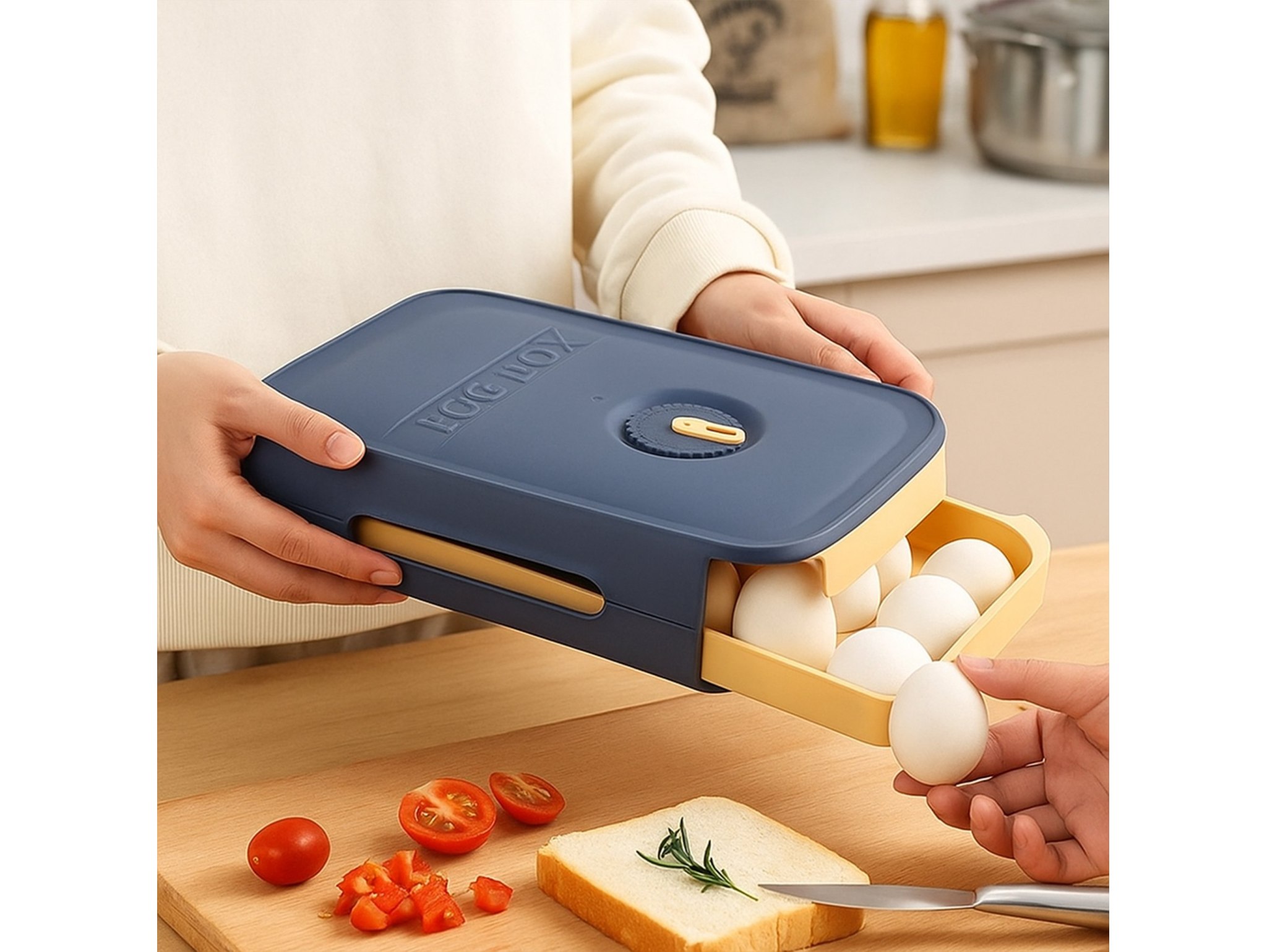 POJEMNIK NA JAJKA DO LODÓWKI SZUFLADA 28x21x8CM - szaro-żółty