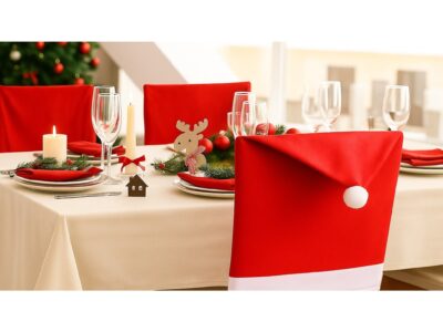 POKROWIEC NA KRZESŁO CZAPKA MIKOŁAJA - czerwony 6SZT