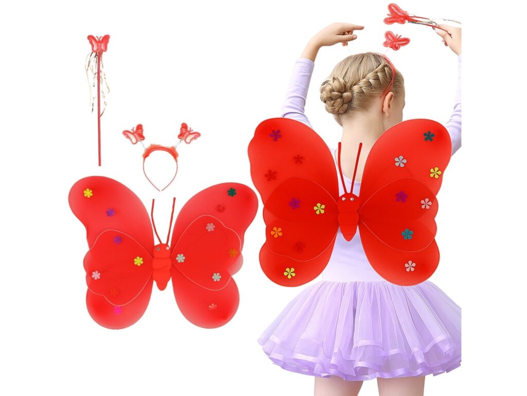 SKRZYDŁA MOTYLA ŚWIECĄCE ZESTAW DLA DZIECI 3el - czerwony