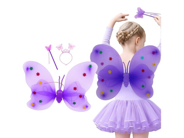 SKRZYDŁA MOTYLA ŚWIECĄCE ZESTAW DLA DZIECI 3el - fioletowy