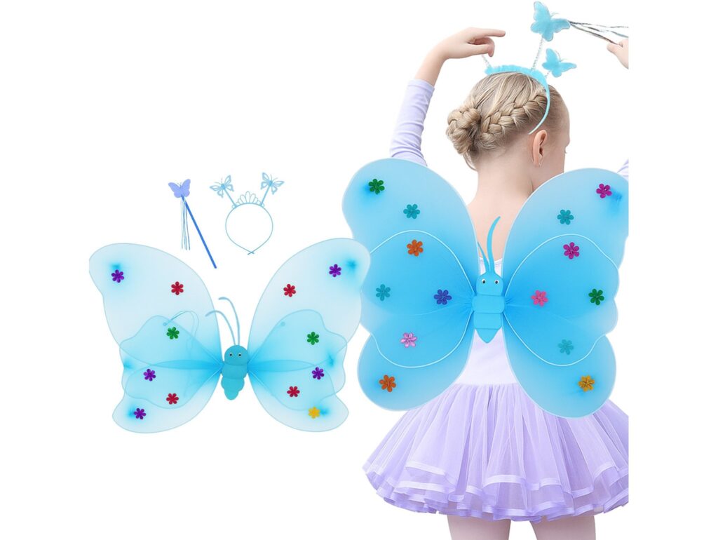 SKRZYDŁA MOTYLA ŚWIECĄCE ZESTAW DLA DZIECI 3el - niebieski