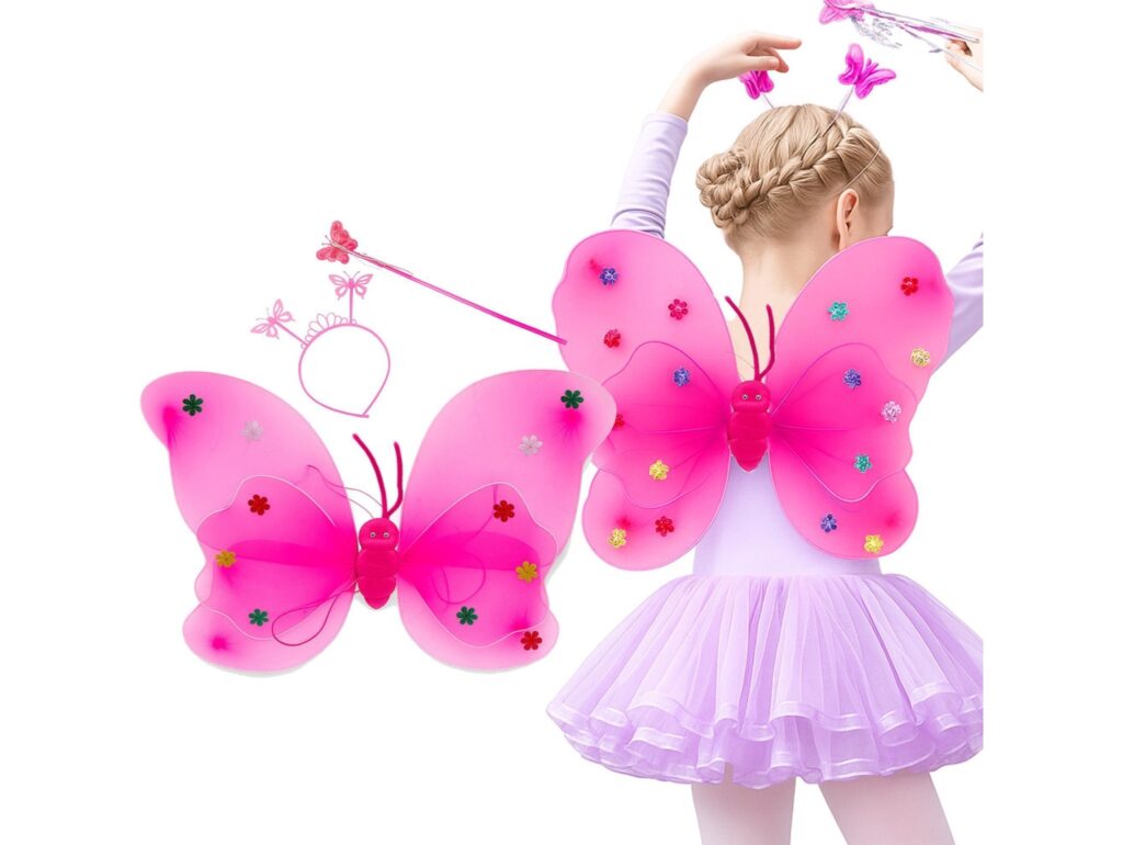 SKRZYDŁA MOTYLA ŚWIECĄCE ZESTAW DLA DZIECI 3el - różowy ciemny
