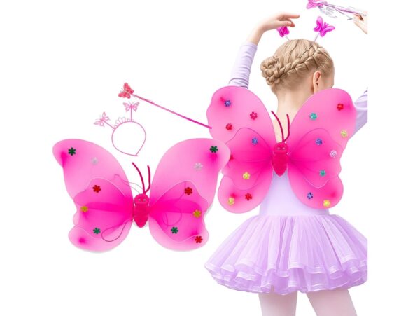 SKRZYDŁA MOTYLA ŚWIECĄCE ZESTAW DLA DZIECI 3el - różowy ciemny
