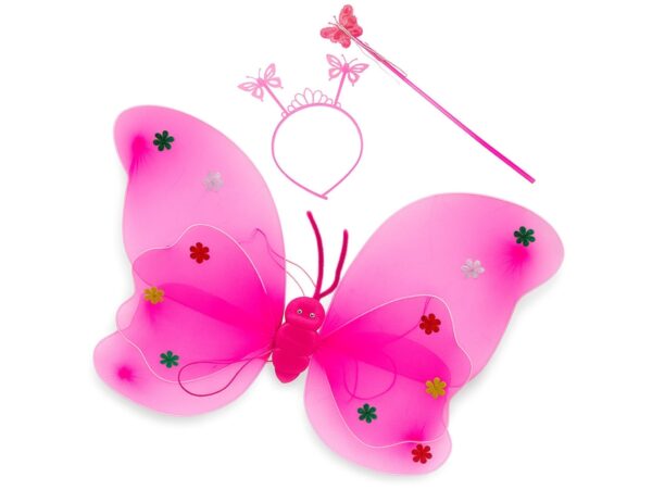 SKRZYDŁA MOTYLA ŚWIECĄCE ZESTAW DLA DZIECI 3el - różowy ciemny