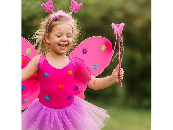 SKRZYDŁA MOTYLA ŚWIECĄCE ZESTAW DLA DZIECI 3el - różowy ciemny