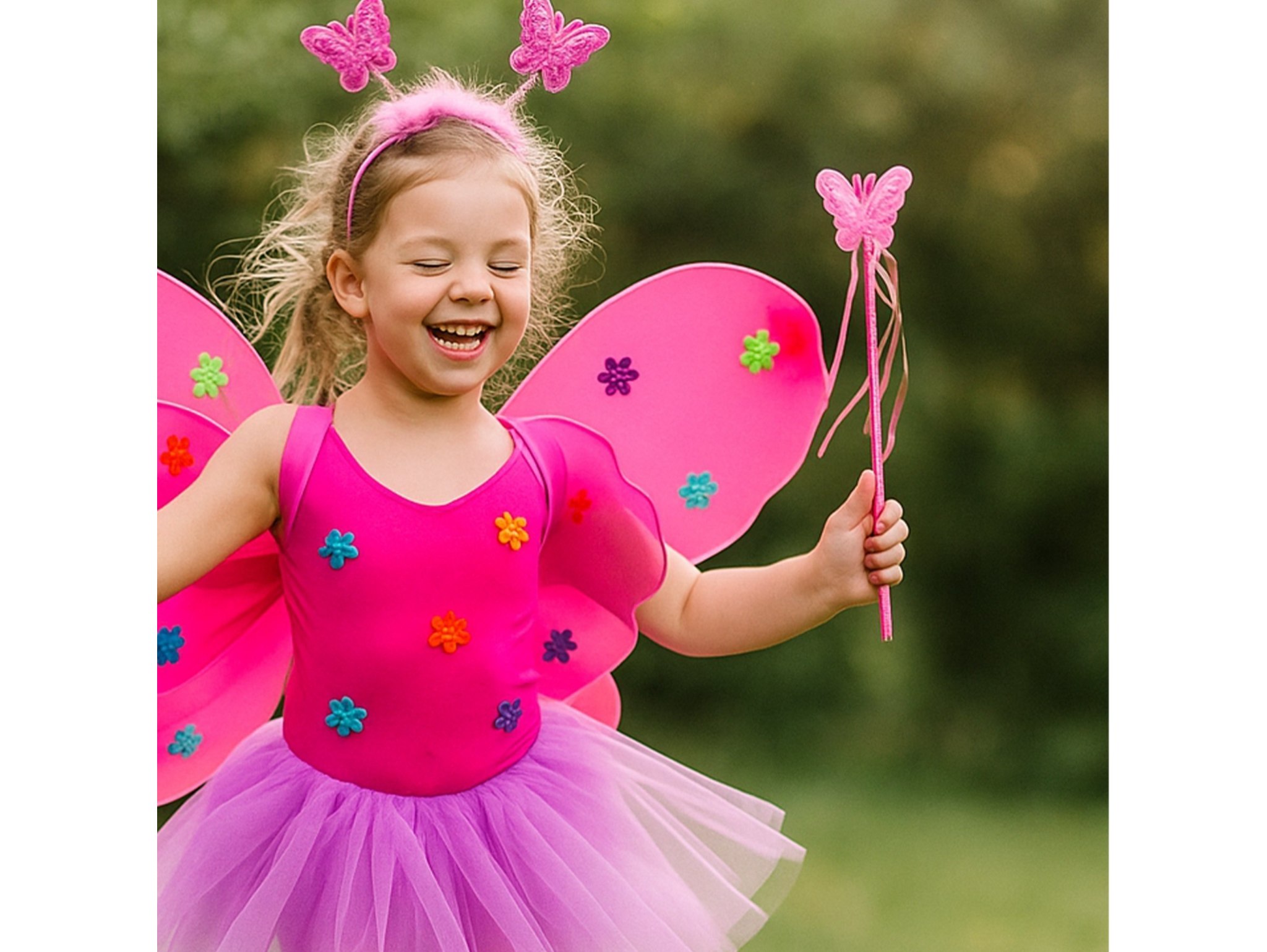 SKRZYDŁA MOTYLA ŚWIECĄCE ZESTAW DLA DZIECI 3el - różowy ciemny