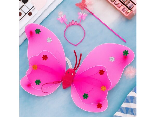 SKRZYDŁA MOTYLA ŚWIECĄCE ZESTAW DLA DZIECI 3el - różowy ciemny