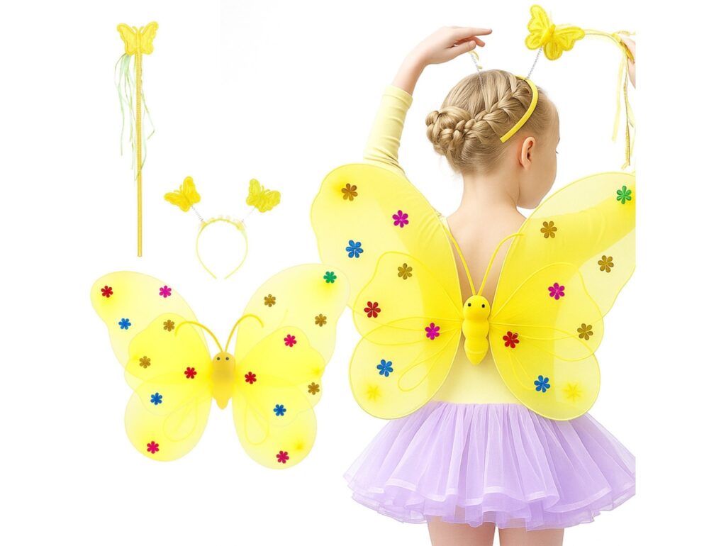 SKRZYDŁA MOTYLA ŚWIECĄCE ZESTAW DLA DZIECI 3el - żółty