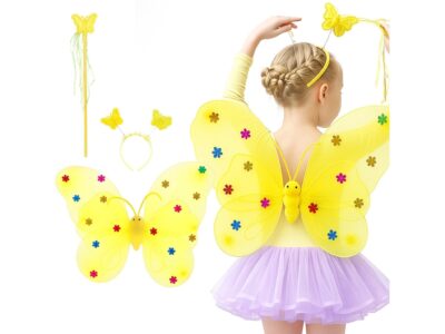 SKRZYDŁA MOTYLA ŚWIECĄCE ZESTAW DLA DZIECI 3el - żółty