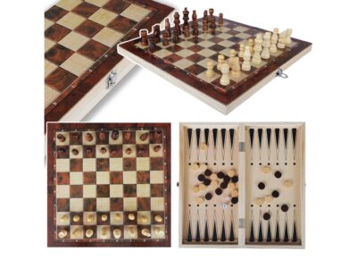 SZACHY DREWNIANE 3w1 34x34cm