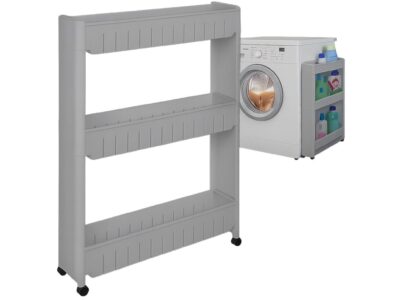 SZAFKA REGAŁ NA KÓŁKACH 3 PÓŁKI PÓŁKA - szary