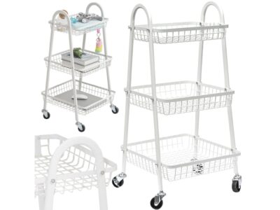 SZAFKA REGAŁ NA KÓŁKACH KOSZE 3 PÓŁKI PÓŁKA