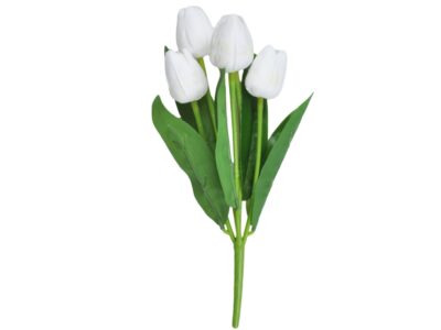 TULIPAN BUKIET SZTUCZNY PIANKOWY 5 KWIATÓW 29cm - biały