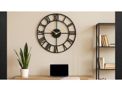 ZEGAR METALOWY ŚCIENNY RETRO LOFT 50CM - grubość 4mm/złote wskazówki