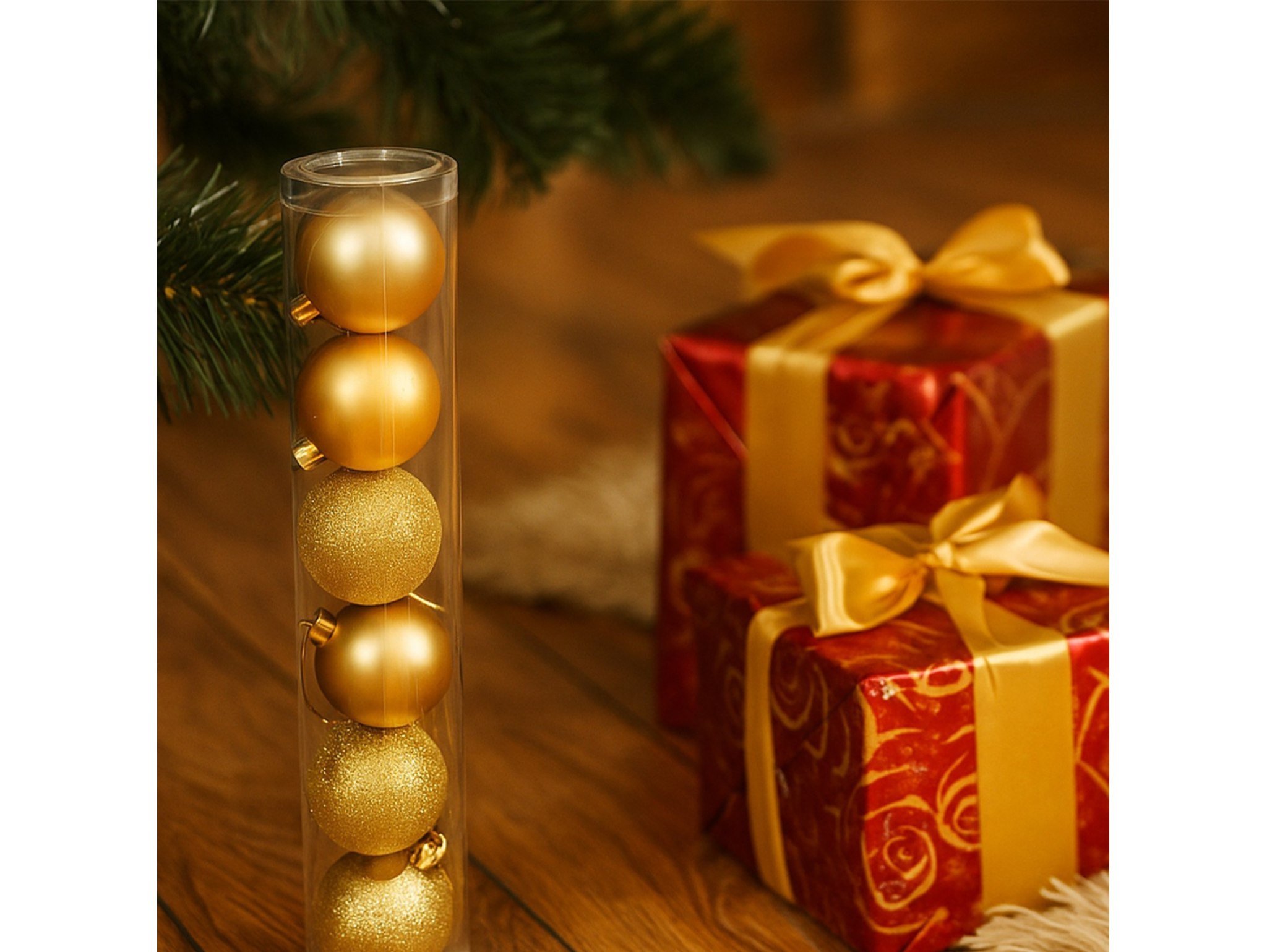 BOMBKI CHOINKOWE TUBA 10CM 4SZT + BOMBKI CHOINKOWE TUBA 6CM 8SZT - złote