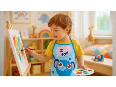 FARTUCH DZIECIĘCY DO PRAC PLASTYCZNYCH FOLIOWY - niebieski