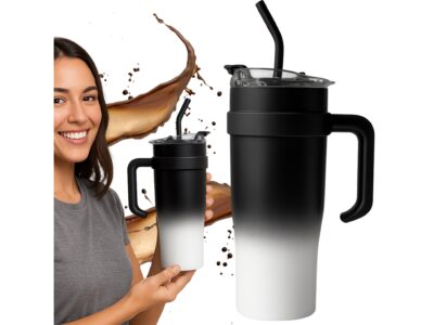 KUBEK TERMICZNY ZE SŁOMKĄ 1200ML - czarny