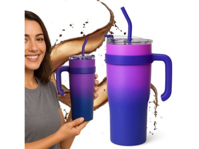 KUBEK TERMICZNY ZE SŁOMKĄ 1200ML - fioletowy